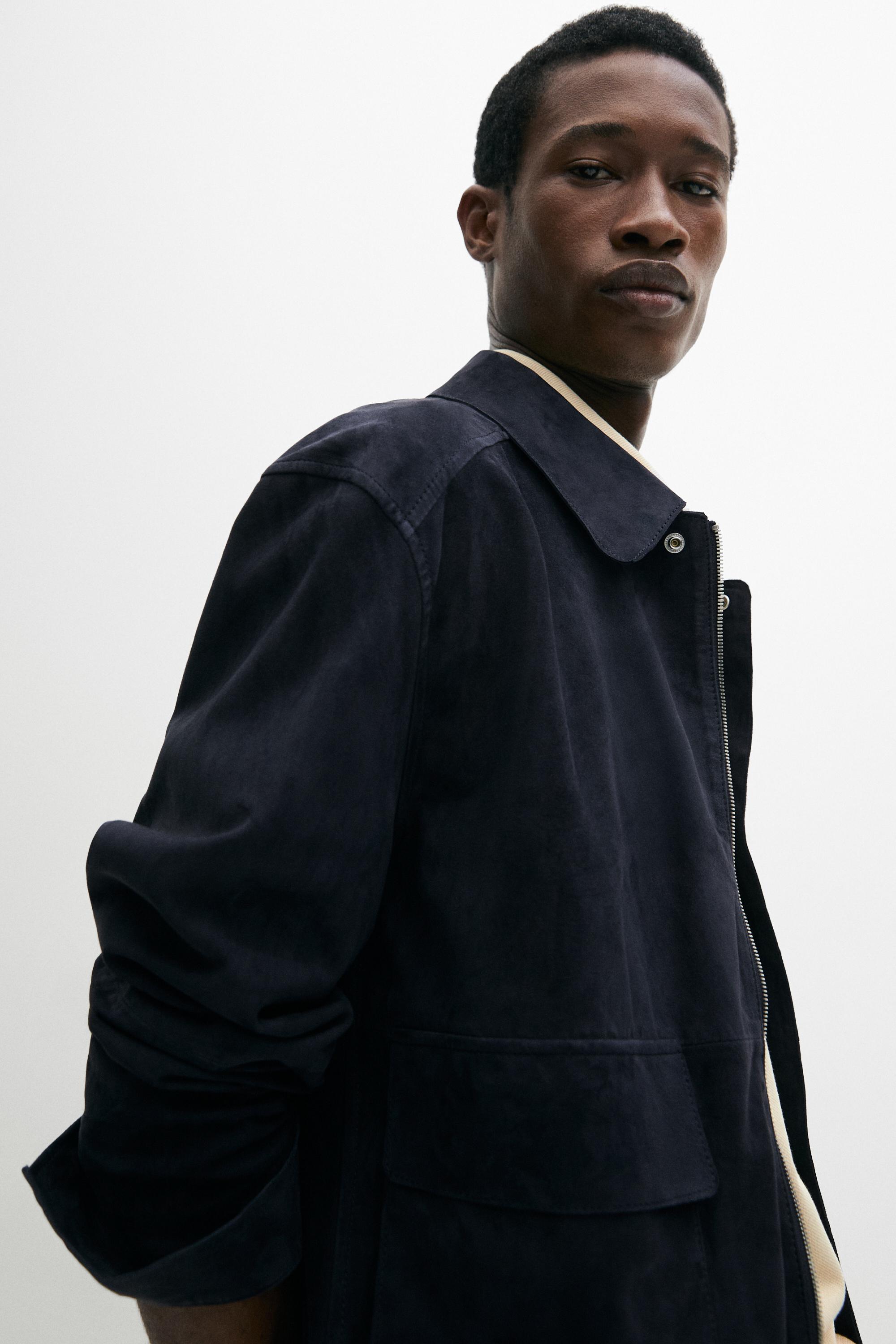 Blouson poches cuir daim